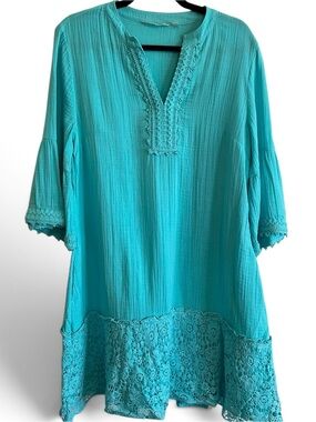 Women’s Soft Surroundings Turquoise Swim Cover-Up Tunic/Dress Small